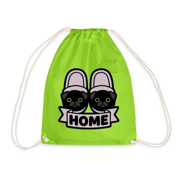 Pug Slippers Home Banner - Drawstring Bag - neon green - Front