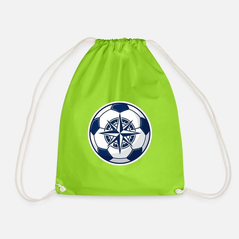Compass Ball: Directional Soccer Design - Drawstring Bag - neon green