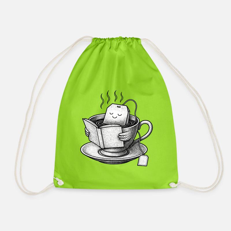 Cozy Tea Cup Reader  - Drawstring Bag - neon green