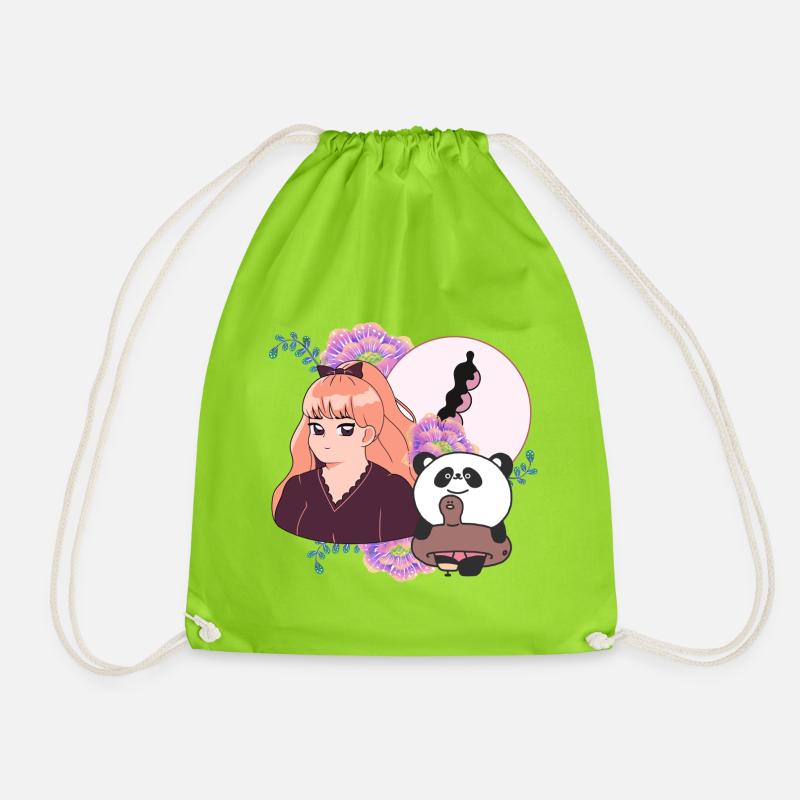 Manga-Mädchen und Panda mit Beinprothese - Turnbeutel - Neongrün