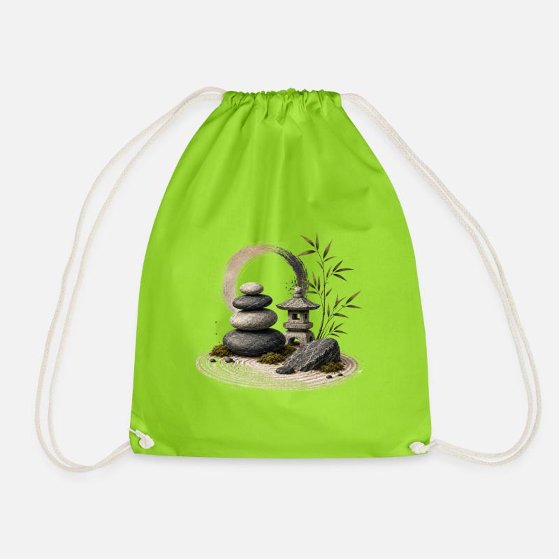 Zen Garden Tranquility - Drawstring Bag - neon green