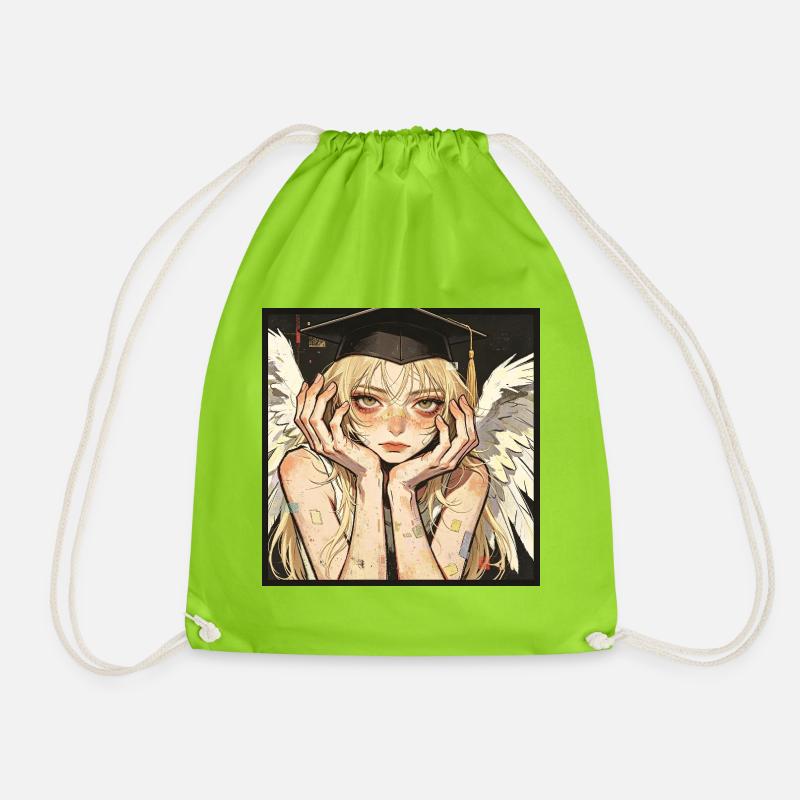 Graduation Angel Winged  - Drawstring Bag - neon green