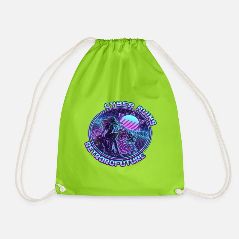 Cyber Ruins RetroFuture - Drawstring Bag - neon green