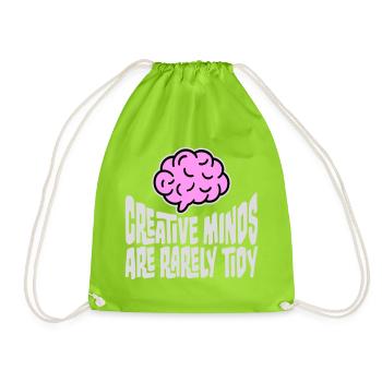 Creative Minds Are Rarely Tidy Funny Creative Logo - Drawstring Bag - neon green - Front