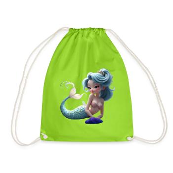 Coral Blue Mermaid Queen - Drawstring Bag - neon green - Front