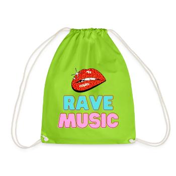 Rave Music Leopard Lips Neon Text - Drawstring Bag - neon green - Front