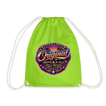 Retro 1980s Neon Synthwave Original 1987 Badge - Drawstring Bag - neon green - Front