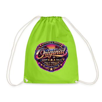 Retro 1980s Neon Synthwave Original 1986 Badge - Drawstring Bag - neon green - Front