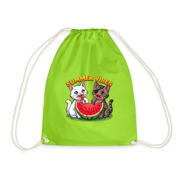 Sommer Katzen mit Wassermelone - Turnbeutel - Neongrün - Vorne