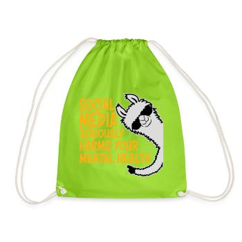 Social Media Seriously Harms Mental Health Lama - Drawstring Bag - neon green - Front