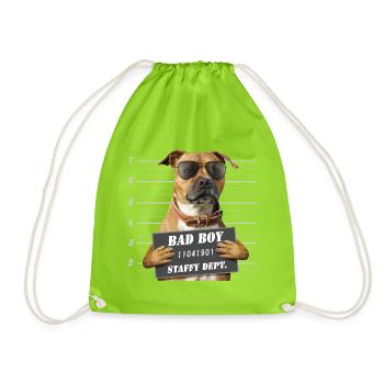 Badboy mit rotem Staffie-Gerichtsschild – 012 - Turnbeutel - Neongrün - Vorne