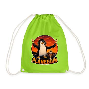 Platanguin, Pinguin und Flugzeuge - Turnbeutel - Neongrün - Vorne