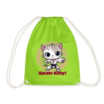 Karate Kitty - Drawstring Bag - neon green - Front