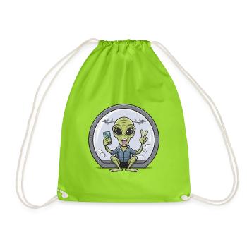 Alien Selfie With Fighter Jets - Drawstring Bag - neon green - Front