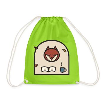Autumn Reading Fox - Drawstring Bag - neon green - Front