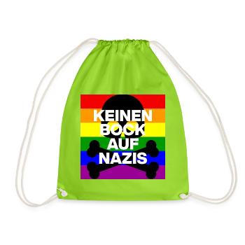 KEINEN BOCK AUF NAZIS, NO NZS, NO AFD, SKULL BLACK - Turnbeutel - Neongrün - Vorne