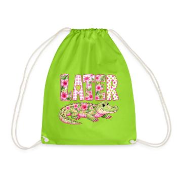 Later Alligator – Cute Tropical Crocodile - Drawstring Bag - neon green - Front