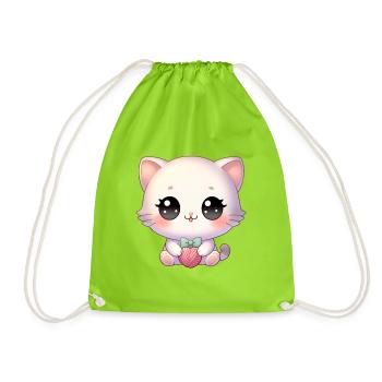 Kawaii Chibi Katze - Turnbeutel - Neongrün - Vorne