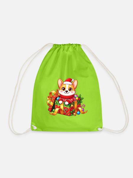 Corgi-Weihnachtsgeschenkstapel - Turnbeutel - Neongrün