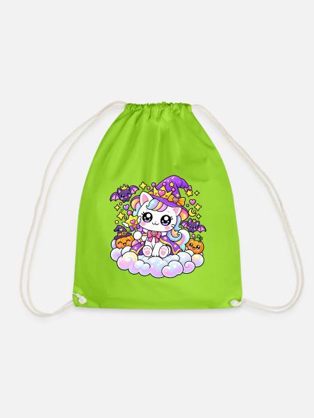 Prinzessin Einhornkatze auf Halloween-Wolken - Turnbeutel - Neongrün