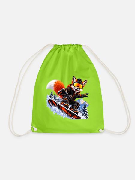 Snowboard Fuchs – Winter Sport Tier - Turnbeutel - Neongrün