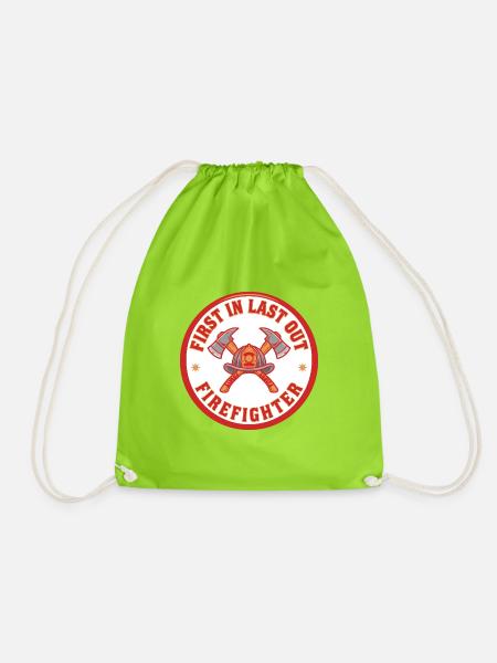 Feuerwehrmann Erster in Letzter Feuerheld Geschenk - Turnbeutel - Neongrün
