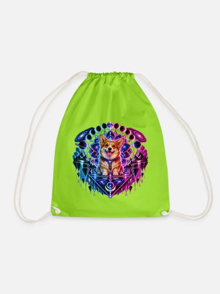 Kosmischer Corgi – Mandala & Galaxie - Turnbeutel - Neongrün