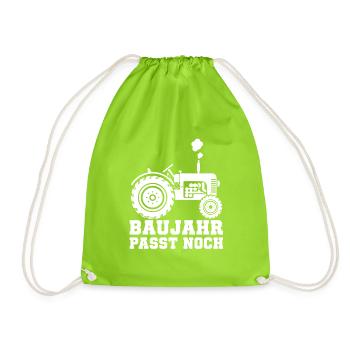 Baujahr passt noch Traktor Landwirt T-Shirt - Turnbeutel - Neongrün - Vorne