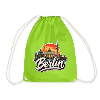 Berlin Skyline Retro Hauptstadt Motiv Wahrzeichen  - Turnbeutel - Neongrün - Vorne