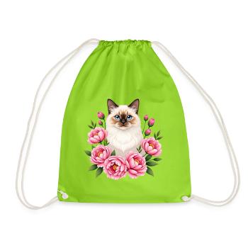 Cute Cat Pink Floral Wreath Design - Turnbeutel - Neongrün - Vorne
