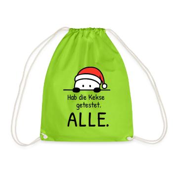 Hab die Kekse getestet. ALLE. | Weihnachtshumor - Turnbeutel - Neongrün - Vorne