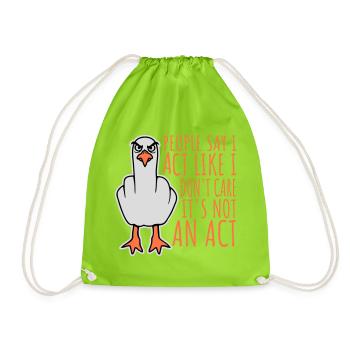 Act like I don't care It's not an act Finger Möwe - Turnbeutel - Neongrün - Vorne
