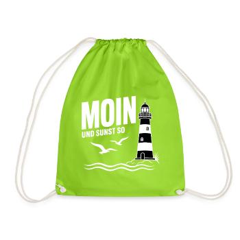 Moin und sunst so Leuchtturm Küste Nordsee Shirt - Turnbeutel - Neongrün - Vorne