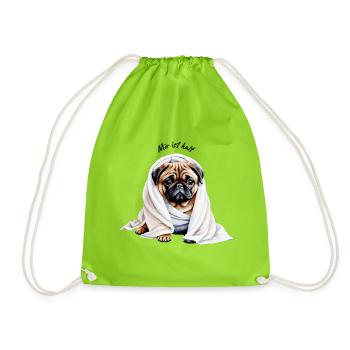 Mops "Mir ist kalt"-Niedlicher Hund im Handtuch - Turnbeutel - Neongrün - Vorne