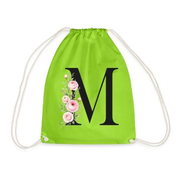 M Buchstabe Monogram Floral - Turnbeutel - Neongrün - Vorne