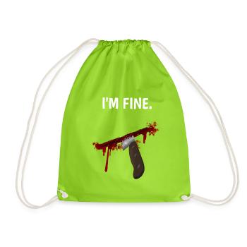 I'm fine - Messer mit Blutspritzern - Turnbeutel - Neongrün - Vorne