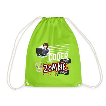 Coder by day Zombie by night - Programmiererin - Turnbeutel - Neongrün - Vorne