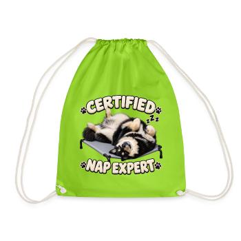 Zertifizierter Nickerchen-Experte – Finnischer Lapphund - Turnbeutel - Neongrün - Vorne