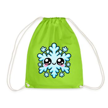 Kawaii Schneeflocke mit gefrorenem Lächeln - Turnbeutel - Neongrün - Vorne
