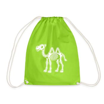 Süßes Skelett Kamel Wüste Dromedar Cartoon Shirt - Turnbeutel - Neongrün - Vorne