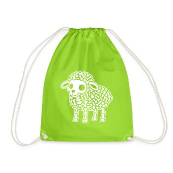 Süßes Skelett Schaf Lamm Bauernhof Cartoon Shirt - Turnbeutel - Neongrün - Vorne