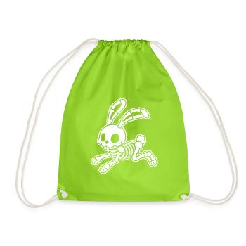 Süßes Skelett Hase Kaninchen Ostern Cartoon Shirt - Turnbeutel - Neongrün - Vorne