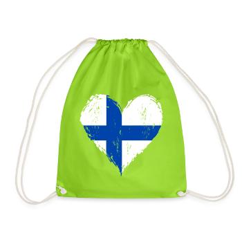 Finnland Herzflagge Grunge - Turnbeutel - Neongrün - Vorne