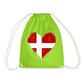 Dänemark Herzflagge Grunge - Turnbeutel - Neongrün - Vorne