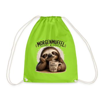 Morgenmuffel Sloth mit Kaffee - Turnbeutel - Neongrün - Vorne