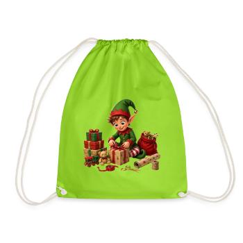 Elfen, der Weihnachten und Geschenke einpackt - Turnbeutel - Neongrün - Vorne