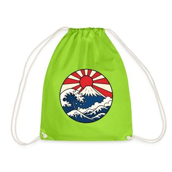 Mount Fuji Welle aufgehende Sonne Japan Art Shirt - Turnbeutel - Neongrün - Vorne