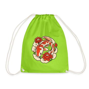 Koi Karpfen im Kreis Lotosblumen Japan Art Shirt - Turnbeutel - Neongrün - Vorne