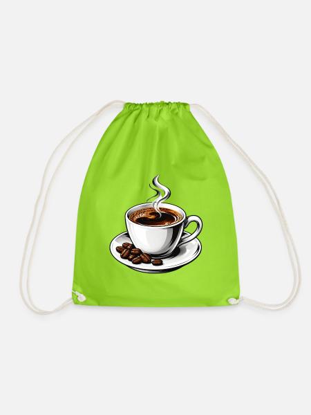 Klassischer heißer Espressobecher und Bohnen - Turnbeutel - Neongrün
