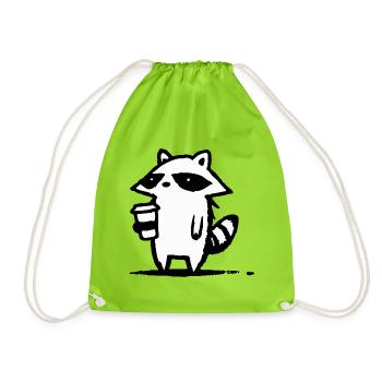 Raccoon Latte Schwarzweiß - Turnbeutel - Neongrün - Vorne